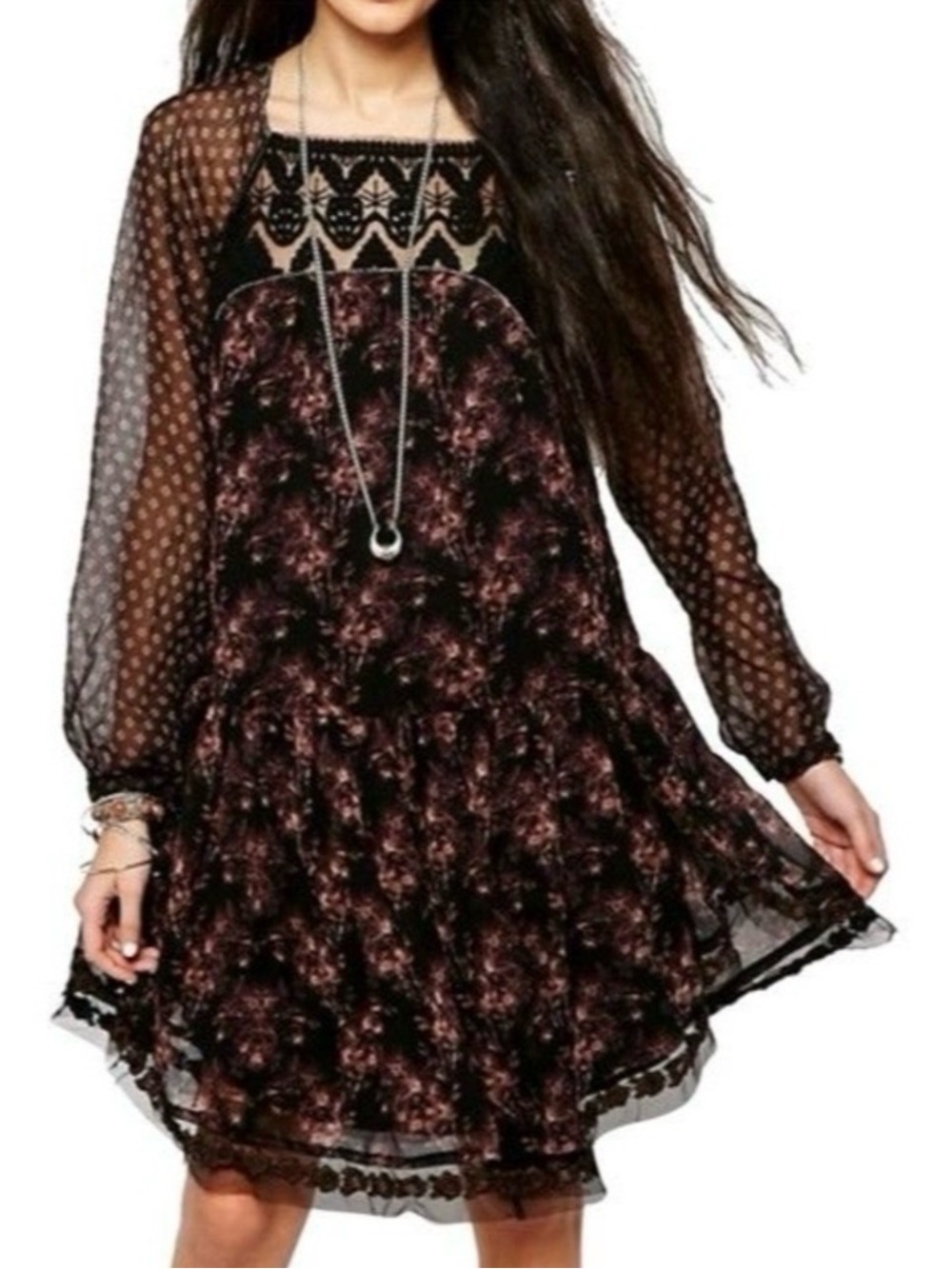 Free People Elsie Dress in Midnight Garden Combo Size Medium